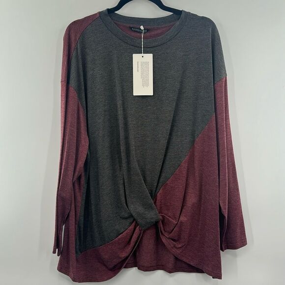 BloomChic Tops - 3For$20 BloomChic Burgundy/Gray Long-Sleeve Top Size: 1X